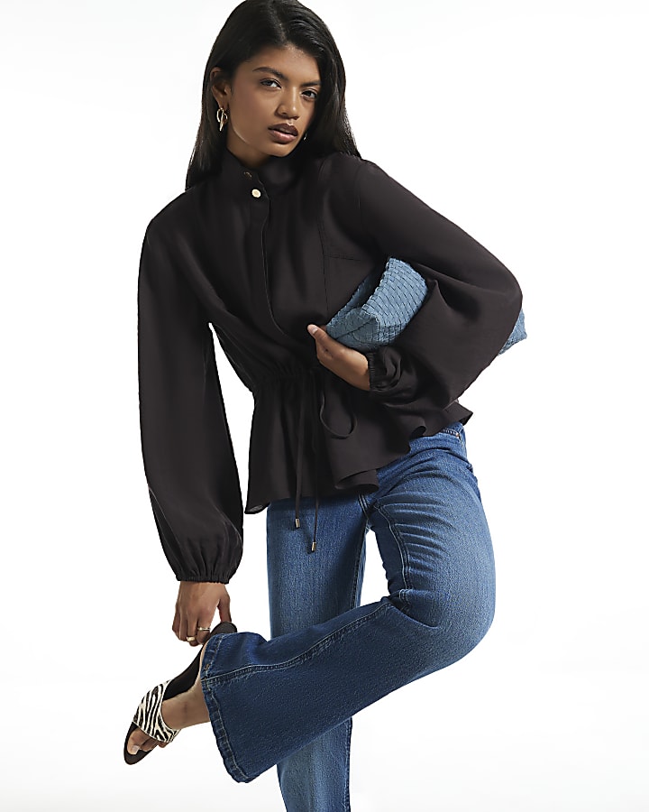 Brown Cupro Funnel Neck Jacket