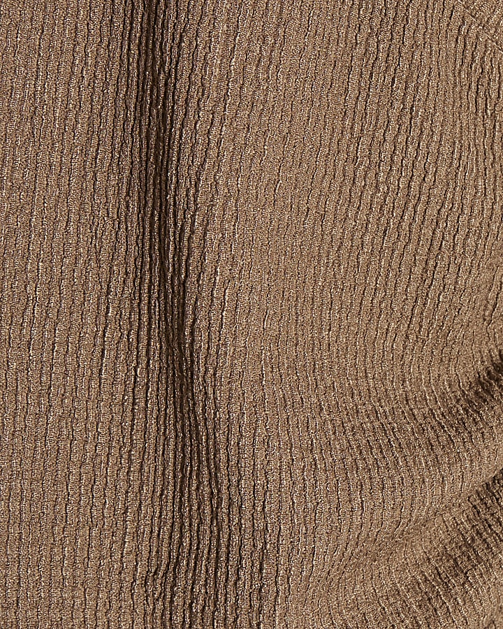 Brown Textured Wrap Top