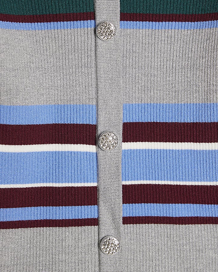 Blue Embellished Stripe Knit Top