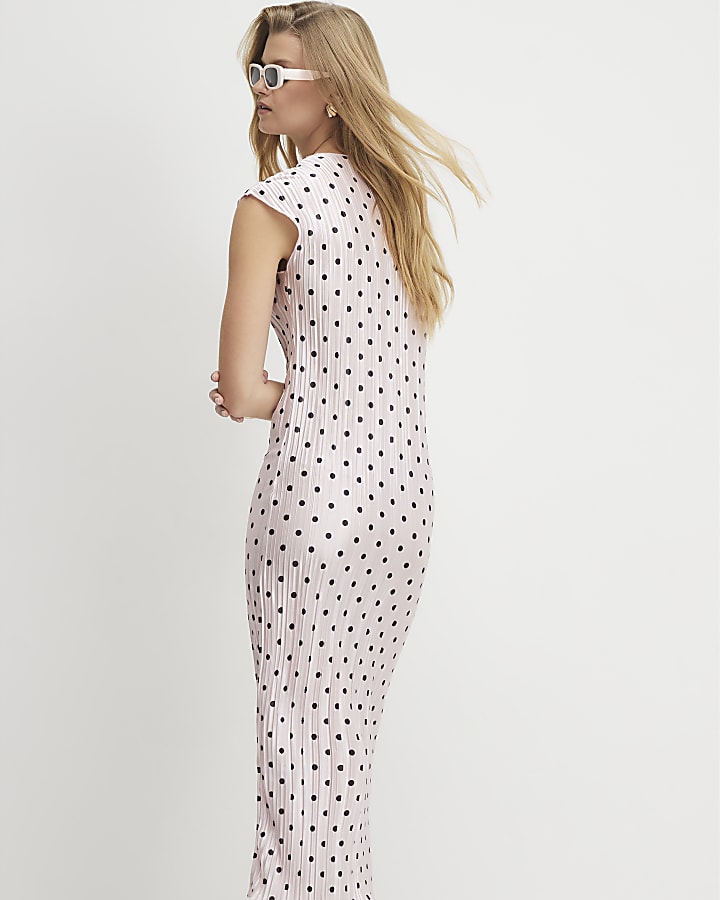 Pink Plisse Spot Print Midi Dress