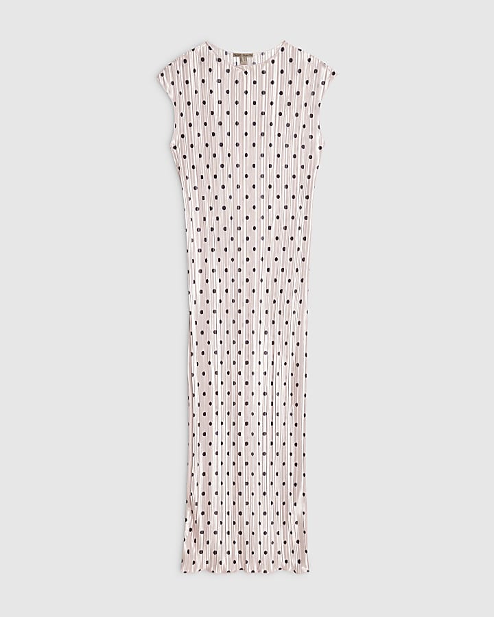 Pink Plisse Spot Print Midi Dress