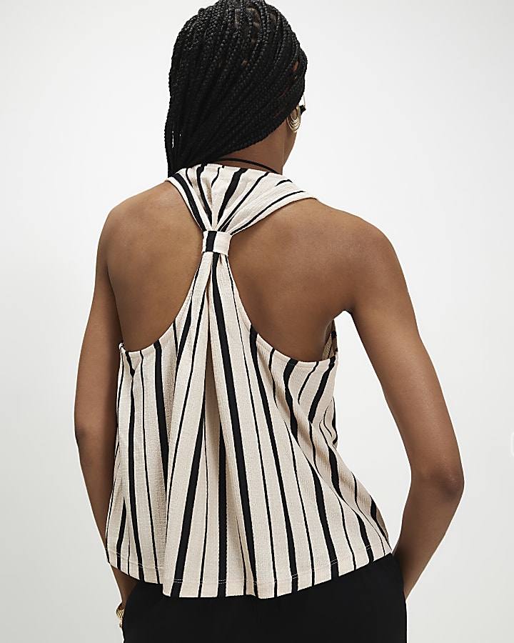 Cream Stripe Textured Tank Top