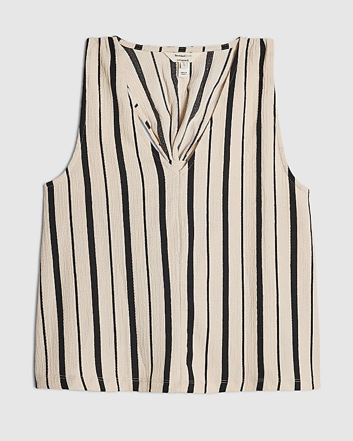 Cream Stripe Textured Tank Top