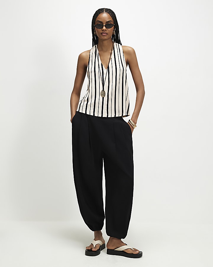 Cream Stripe Textured Tank Top