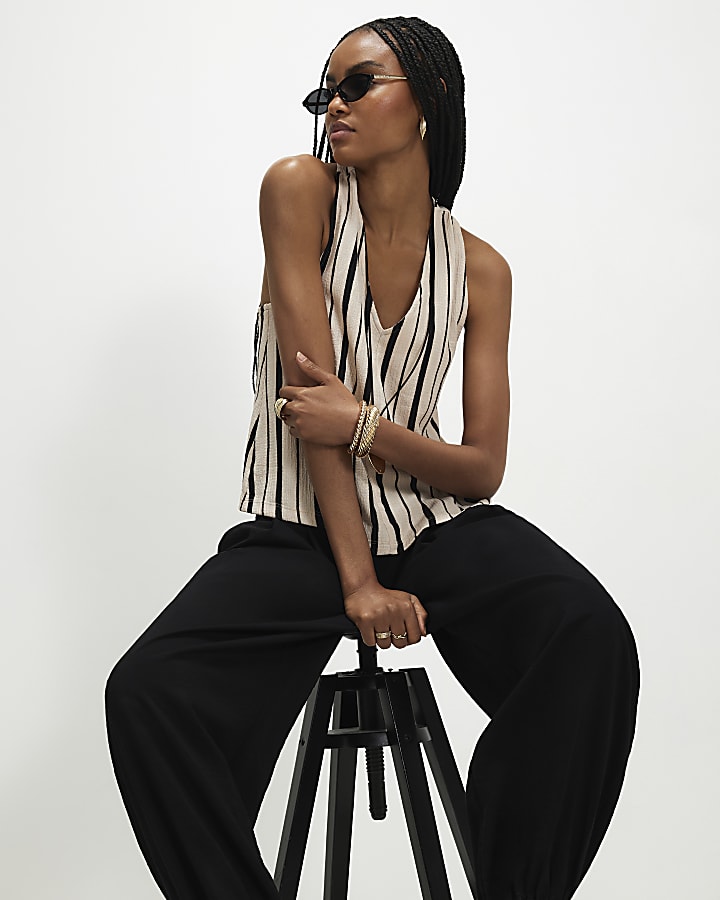 Cream Stripe Textured Tank Top