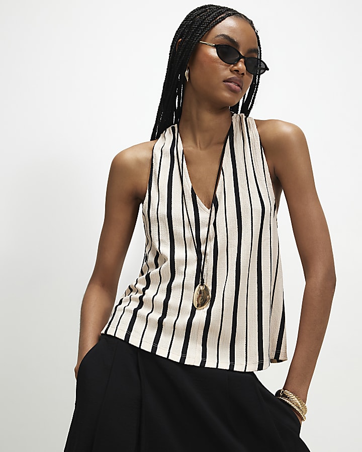 Cream Stripe Textured Tank Top