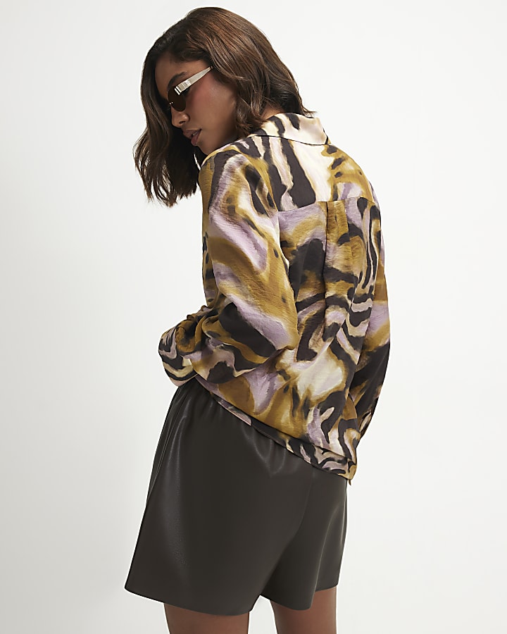 Khaki Animal Print Sheer Shirt