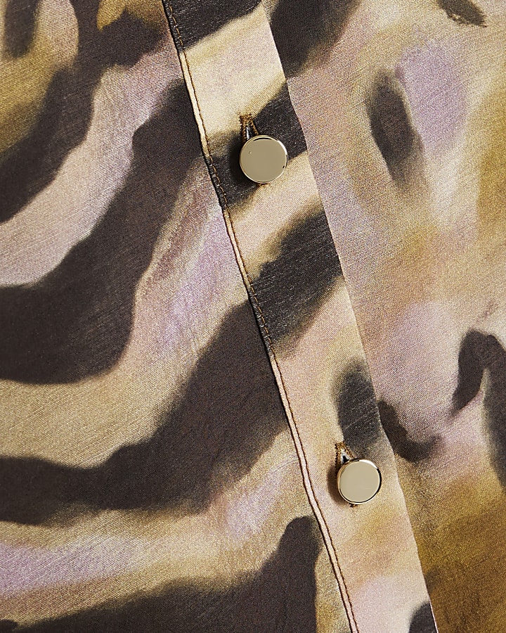 Khaki Animal Print Sheer Shirt