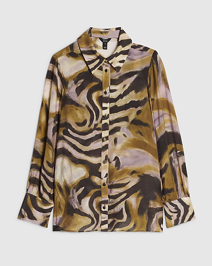 Khaki Animal Print Sheer Shirt