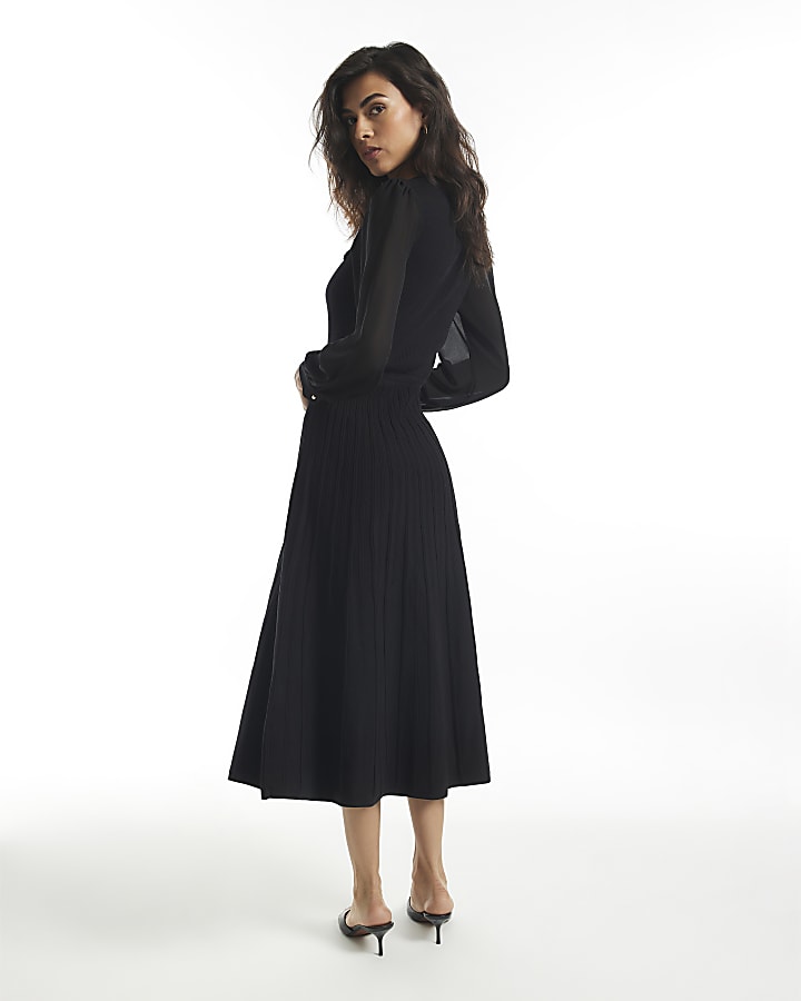 Black Chiffon Pointelle Maxi Dress