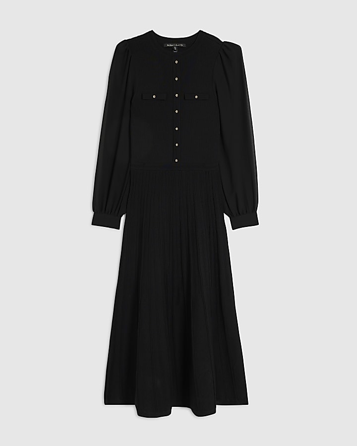 Black Chiffon Pointelle Maxi Dress