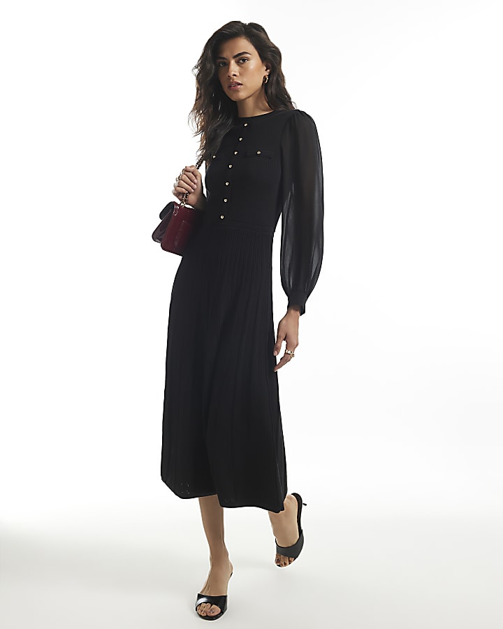 Black Chiffon Pointelle Maxi Dress