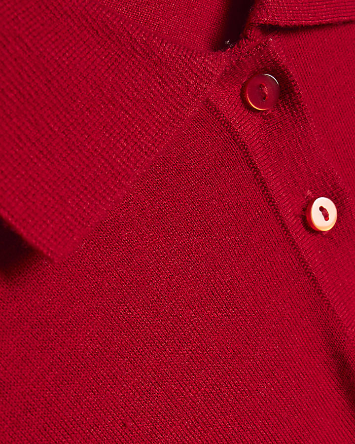 Red Knit Shoulder Pad Polo Top