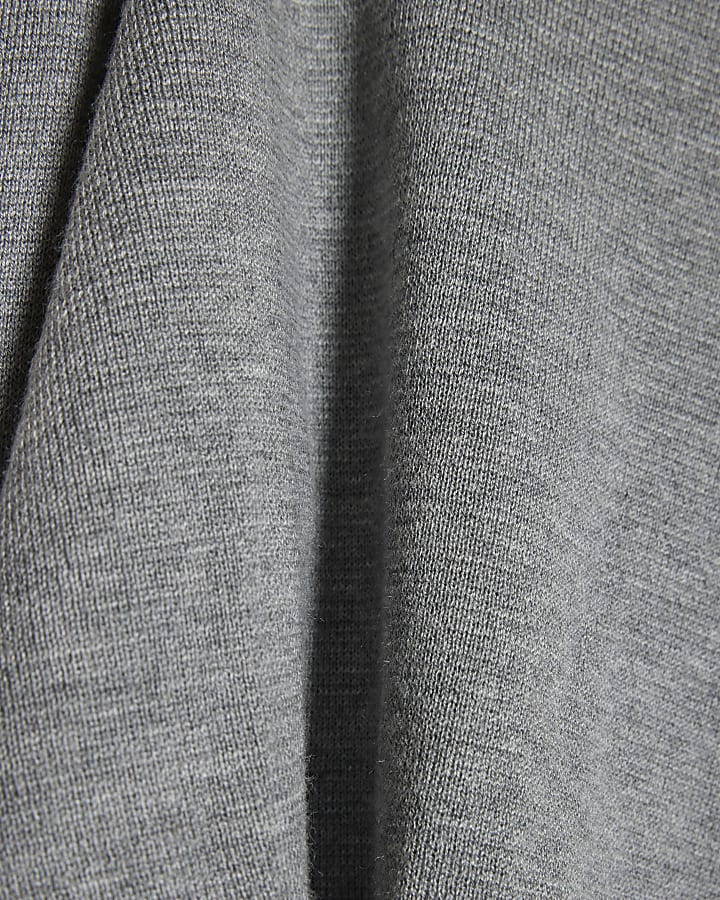 Grey Shoulder Pad Crew Neck Jumper