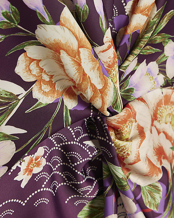 Purple Twist Front Floral Top