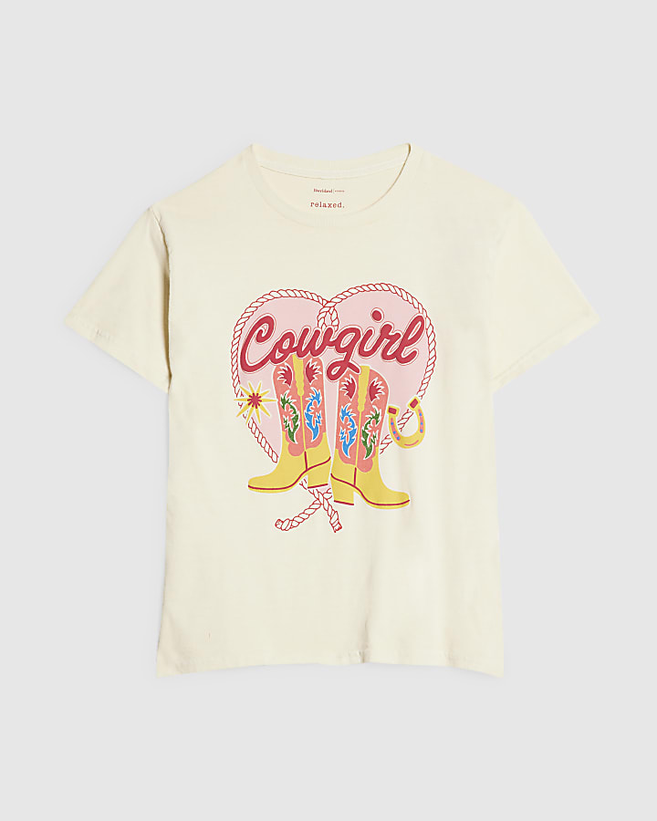 Cream Cotton Cowgirl Relaxed Fit T-Shirt