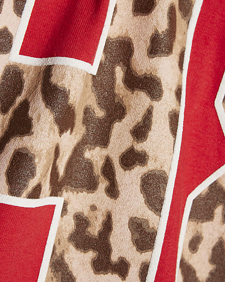 Red Cotton 98 Leopard Print Boyfriend T-shirt