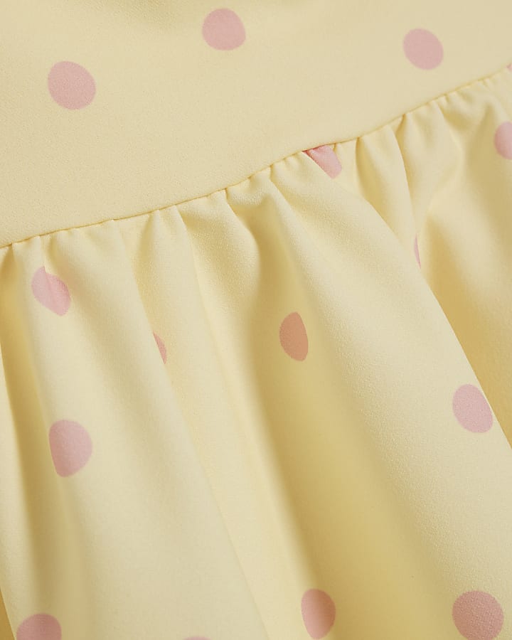 Yellow Spot Print Halter Neck Peplum Top