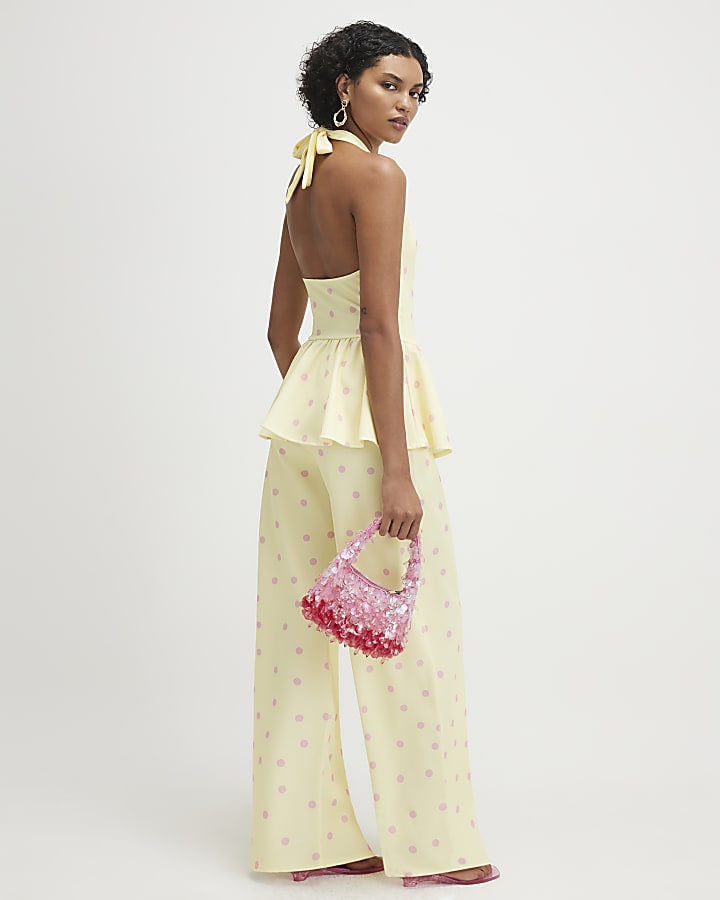 Yellow Spot Print Wide Leg Trousers