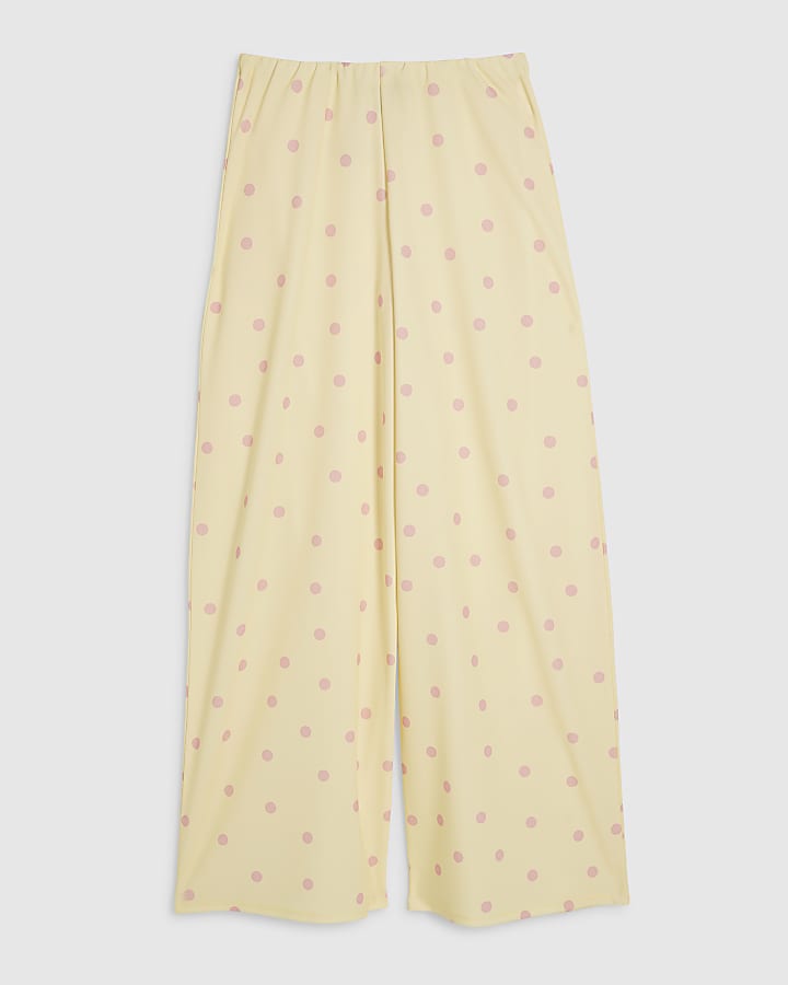Yellow Spot Print Wide Leg Trousers