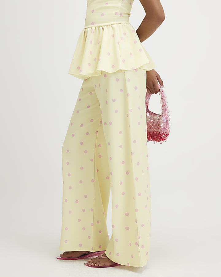 Yellow Spot Print Wide Leg Trousers