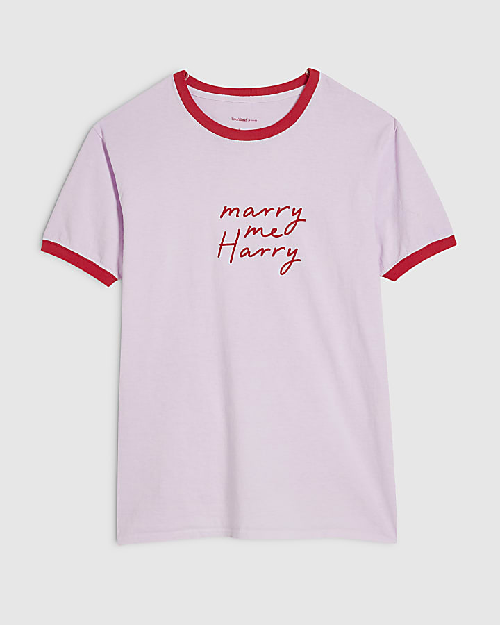 Pink Cotton Marry Me Harry Ringer T-Shirt