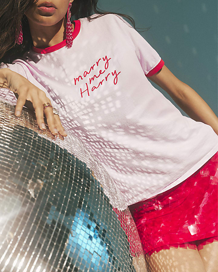 Pink Cotton Marry Me Harry Ringer T-Shirt