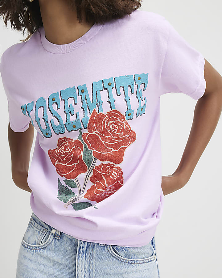 Pink Cotton Yosemite Stud Boyfriend T-Shirt
