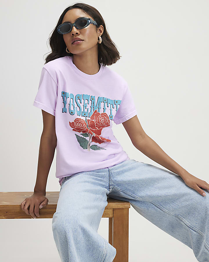 Pink Cotton Yosemite Stud Boyfriend T-Shirt