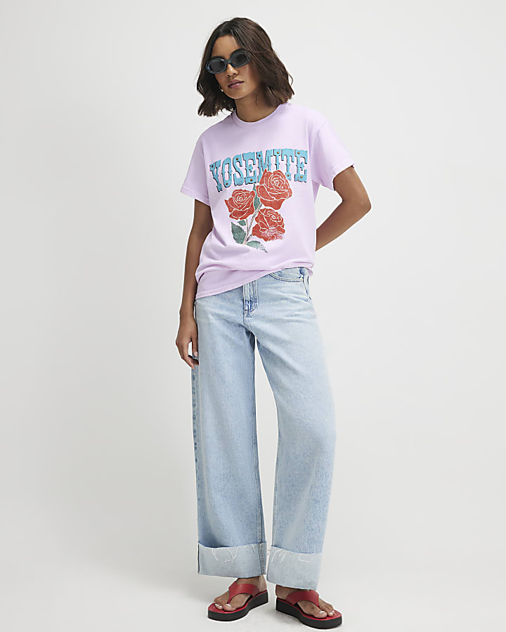 Pink Cotton Yosemite Stud Boyfriend T-Shirt