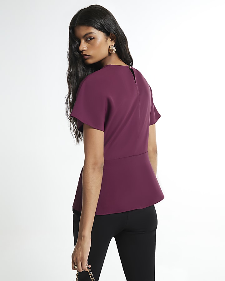 Purple Crepe Wrap Front Snaffle Blouse