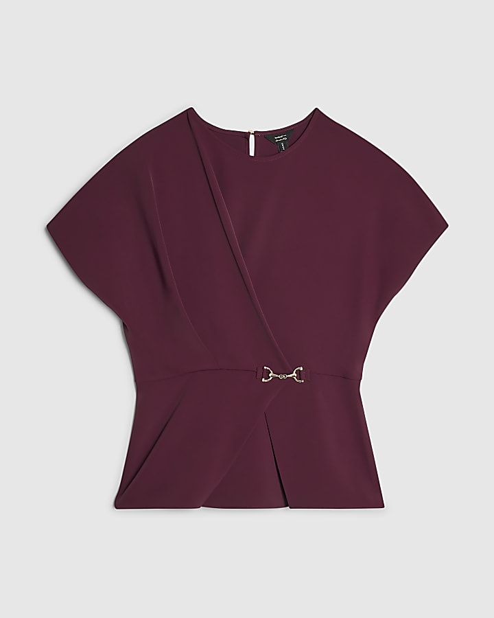 Purple Crepe Wrap Front Snaffle Blouse