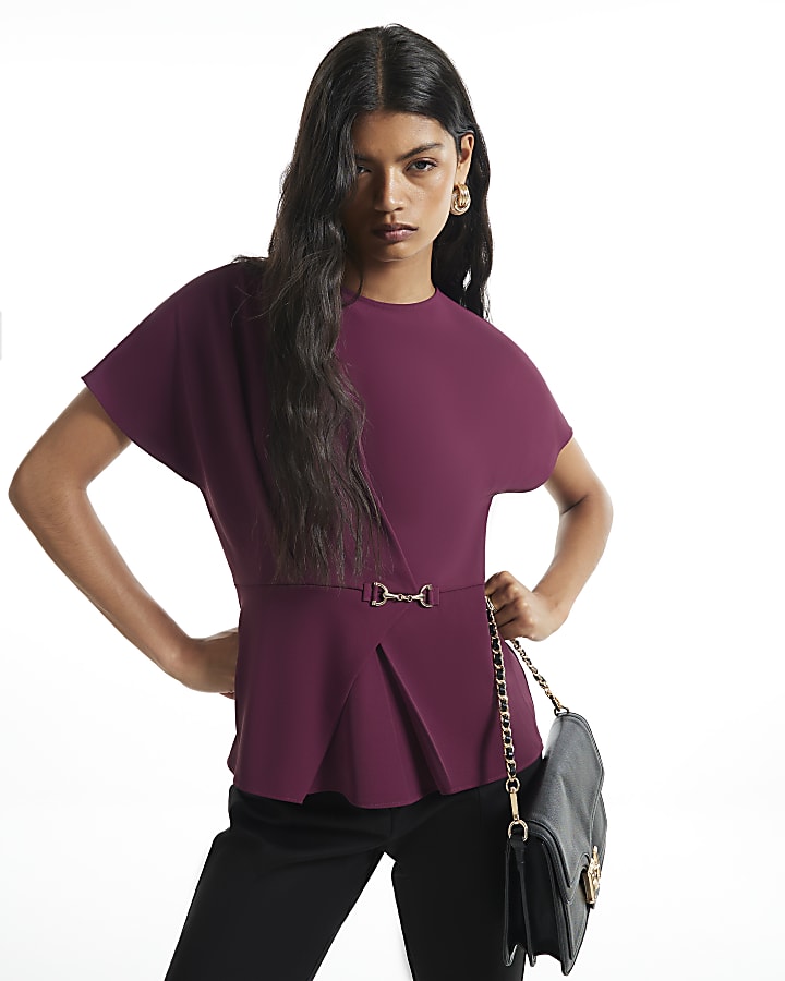 Purple Crepe Wrap Front Snaffle Blouse
