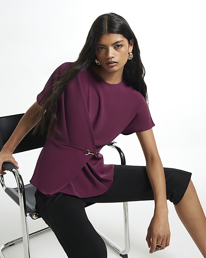 Purple Crepe Wrap Front Snaffle Blouse
