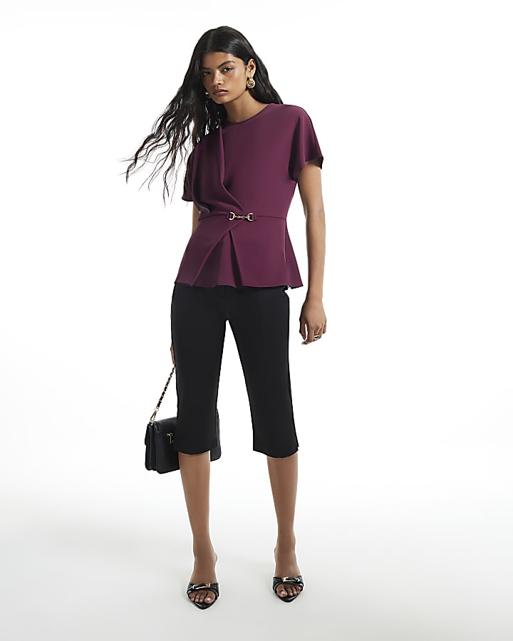 Purple Crepe Wrap Front Snaffle Blouse