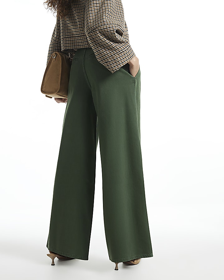 Green High Waist Corset Waist Wide Leg Jeans