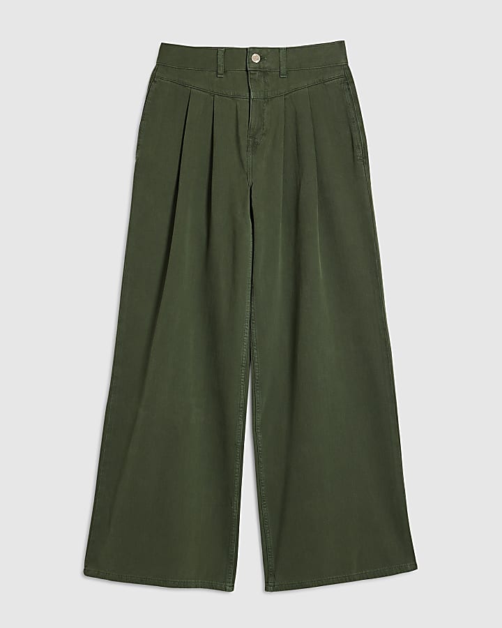 Green High Waist Corset Waist Wide Leg Jeans