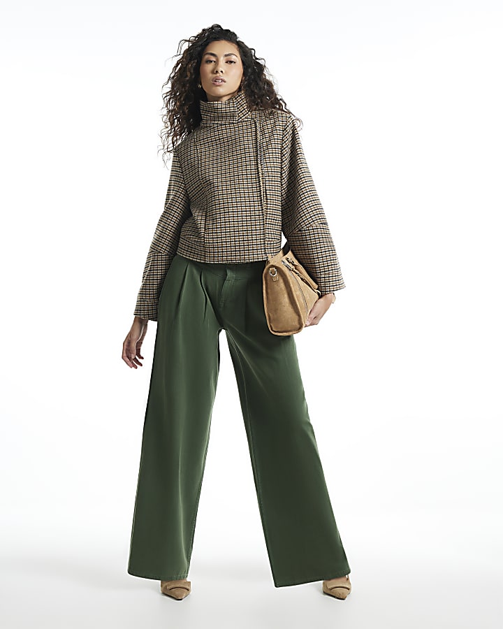 Green High Waist Corset Waist Wide Leg Jeans