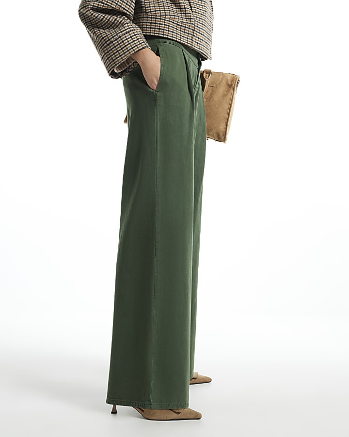 Green High Waist Corset Waist Wide Leg Jeans
