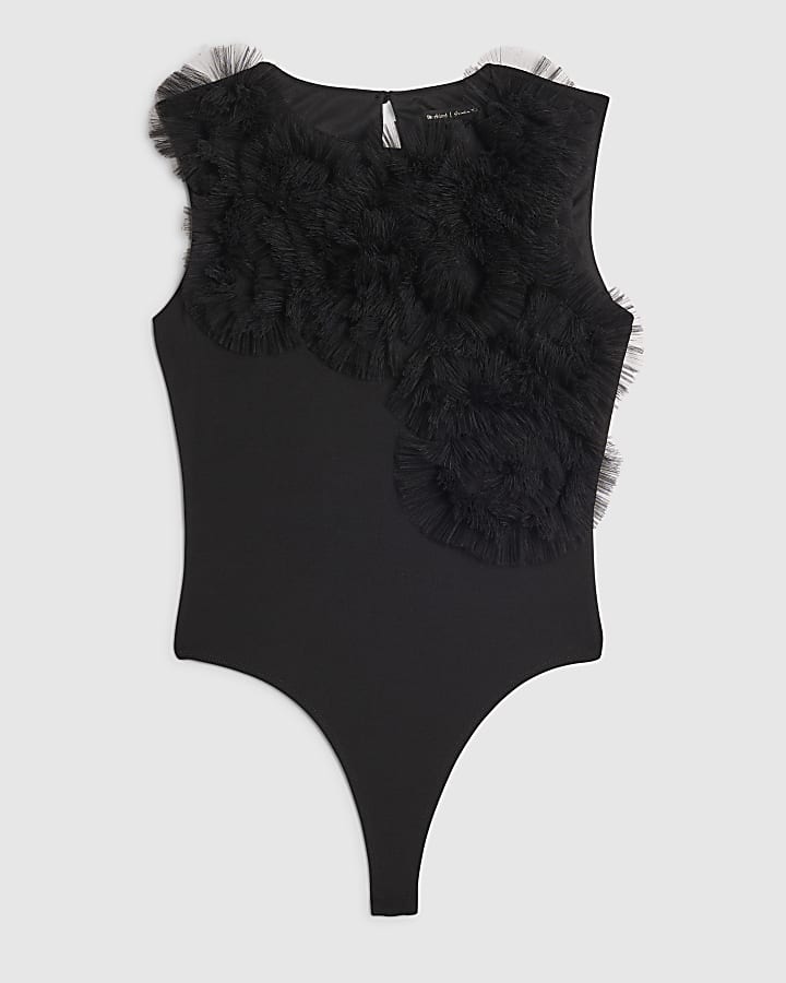 Black Ruffle Frill Bodysuit