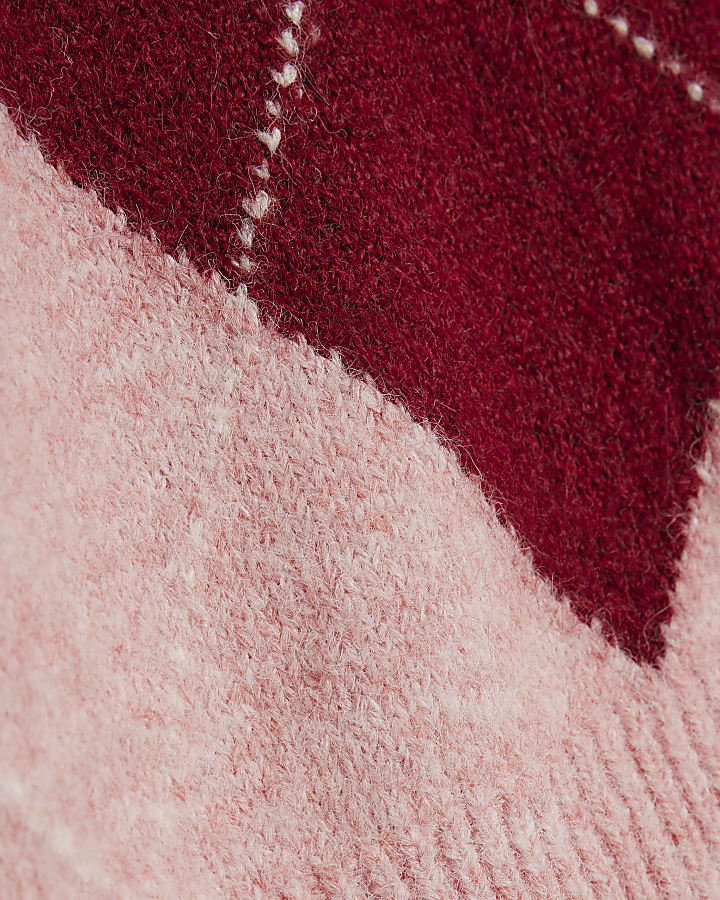 Pink Argyle Knit Bardot Jumper