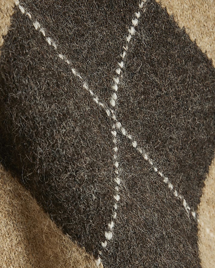 Beige Argyle Knit Bardot Jumper