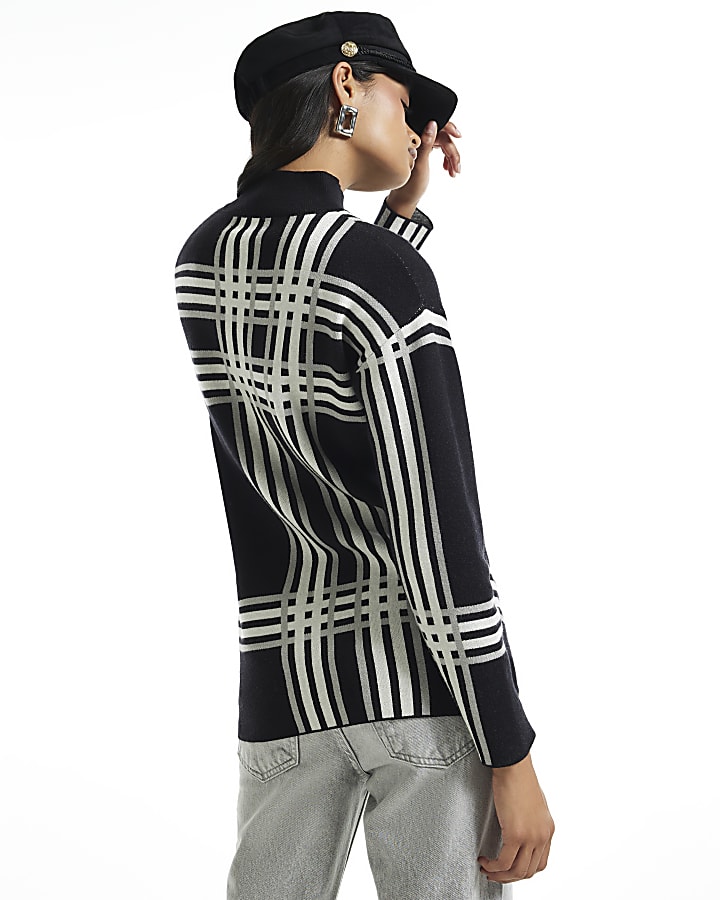 Black Button Check Knit Jumper