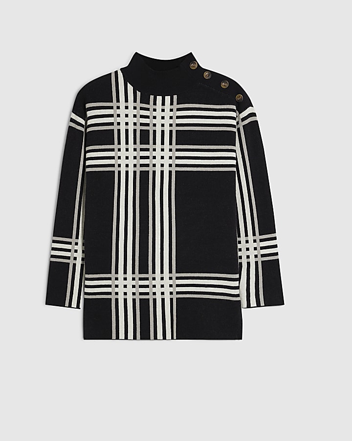 Black Button Check Knit Jumper