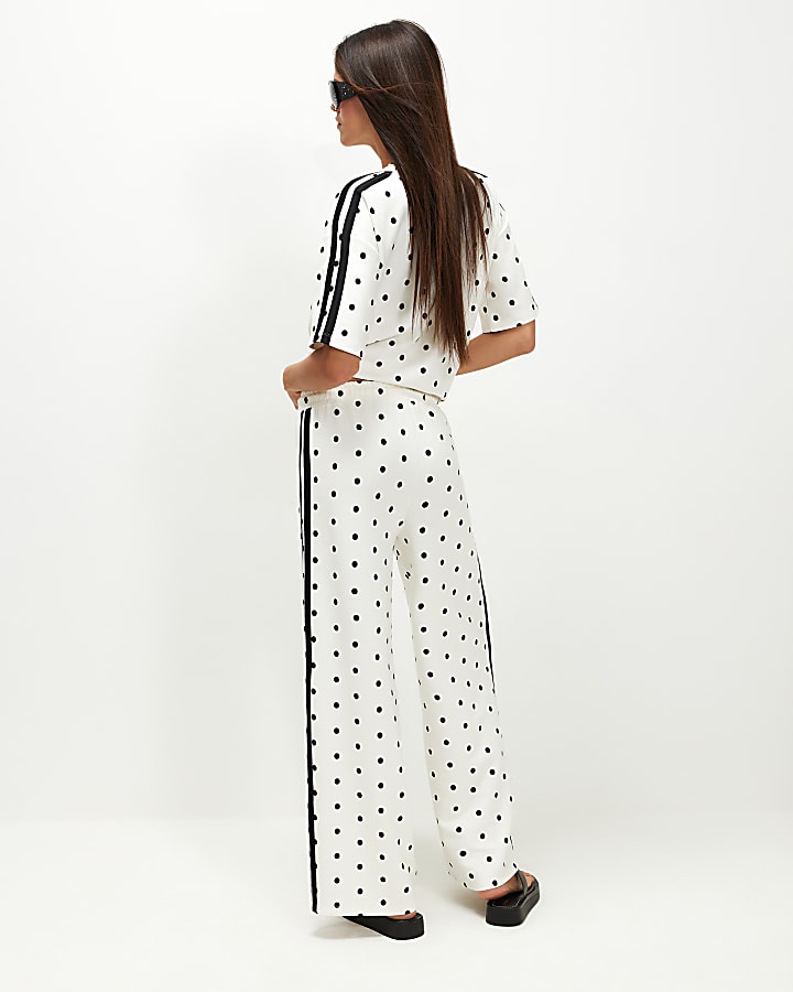 Cream Premium Polka Dot Wide Leg Trousers