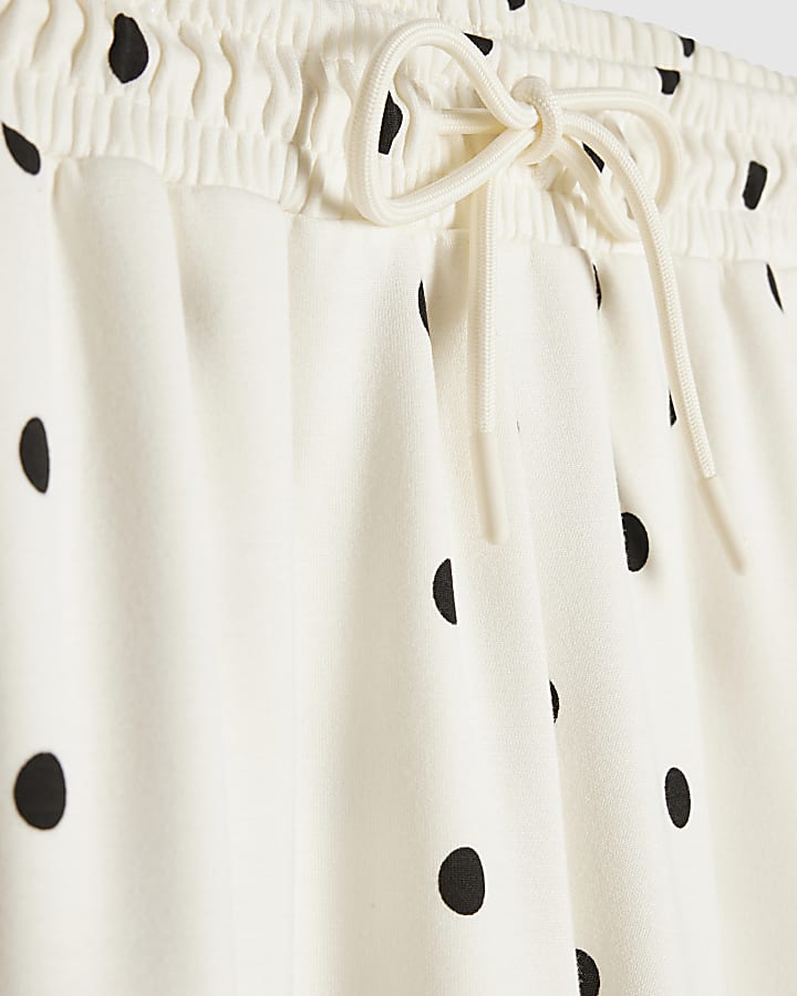 Cream Premium Polka Dot Wide Leg Trousers