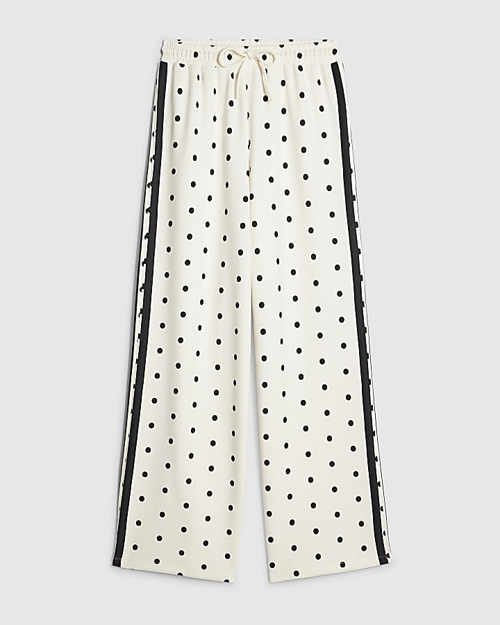 Cream Premium Polka Dot Wide Leg Trousers