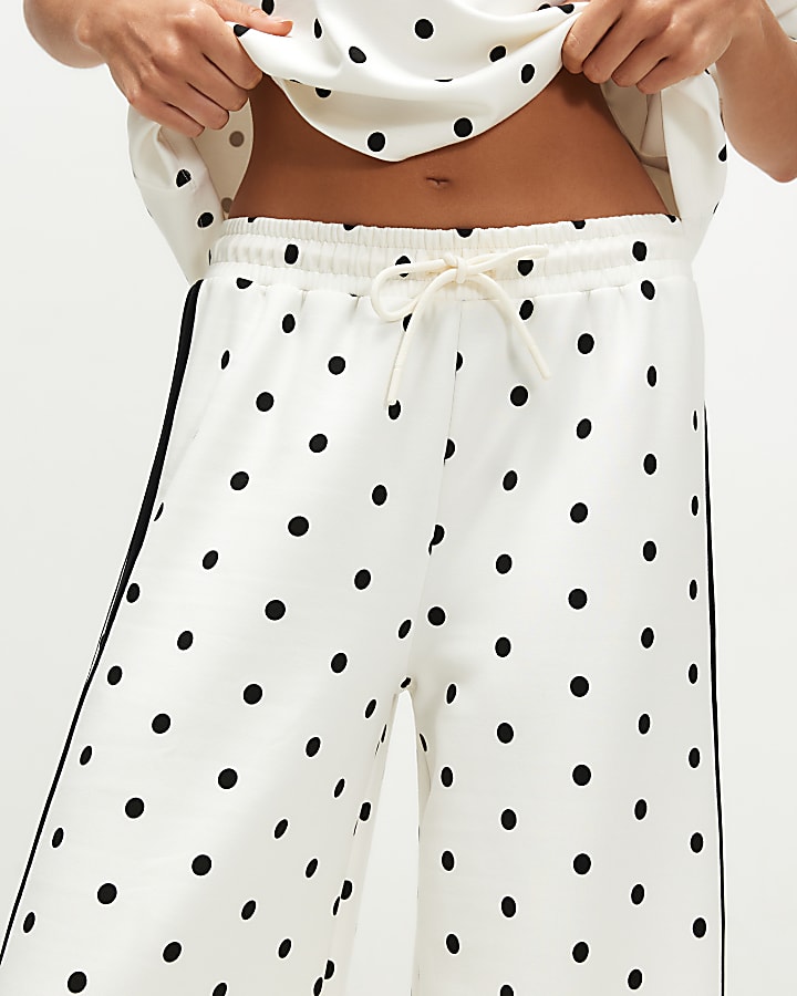 Cream Premium Polka Dot Wide Leg Trousers
