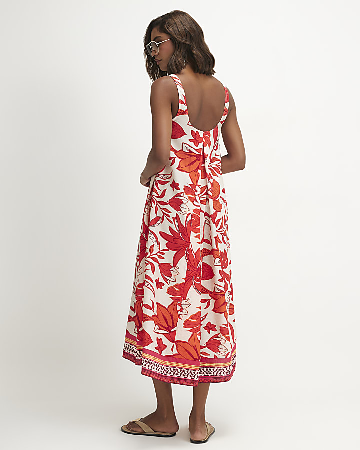 Red Floral Midi Dress