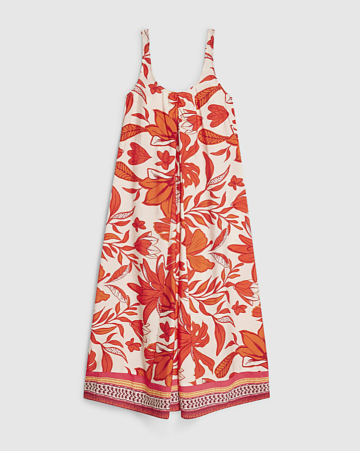 Red Floral Midi Dress